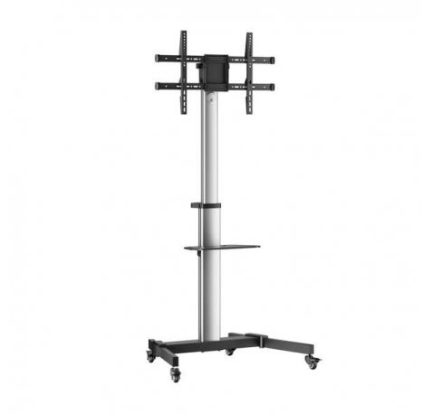 Aisens Soporte de Suelo con Rueda - Bandeja para DVD para Monitor/TV 50Kg de 37-86" - Color Negro/Plata