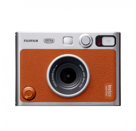 Fujifilm Instax Mini EVO Camara Instantanea Hibrida - Tamaño de Imagen 62x46mm -Espejo para Selfies - Exposicion Automatica  - Color Marron