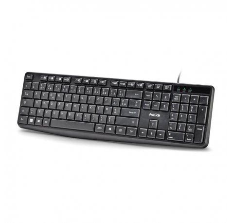 NGS Funky V4 Teclado USB - AZERTY FR - 12 Teclas Multimedia - Teclas de Membrana Silenciosas - Inclinacion Ajustable - Cable 1.5m - Color Negro