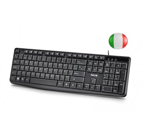 NGS Funky V4 Teclado USB - QWERTY Portugues - 12 Teclas Multimedia - Teclas de Membrana Silenciosas - Inclinacion Ajustable - Cable 1.5m - Color Negro