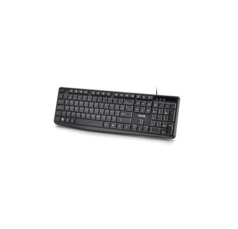 NGS Funky V4 Teclado USB - 12 Teclas Multimedia FN - Teclas de Membrana Silenciosas - Diseno Resistente a Salpicaduras con Tratamiento Antidesgaste - Patas Plegables para Inclinacion Ajustable - Cable 1.5m - Color Negro
