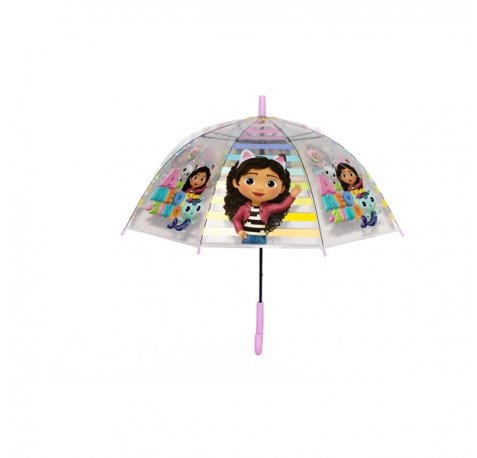 Safta Gabby's Dollhouse Party Paraguas Automatico de 76cm - 8 Paneles - Asa y Punta de PVC - POE Transparente - Nervios de Acero de 8mm - Color Transparente