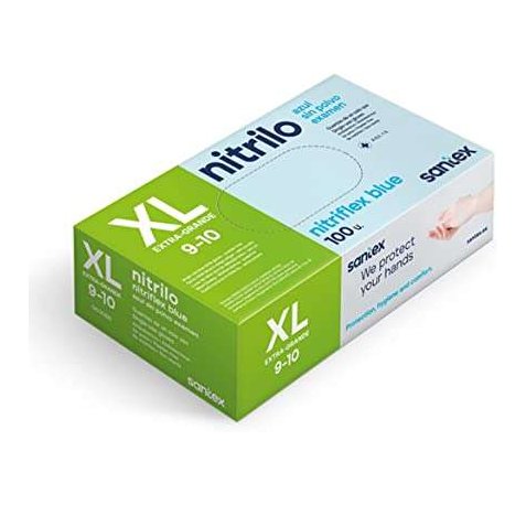 Santex Nitriflex Blue Pack de 100 Guantes de Nitrilo para Examen Talla XL - Sin Polvo - Libre de Latex - Ambidiestros - No Esteriles - Color Azul