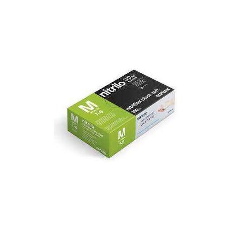 Santex Nitriflex Black Soft Pack de 100 Guantes de Nitrilo para Examen Talla M - Sin Polvo - Libre de Latex - Ambidiestros - No Esteriles - Color Negro