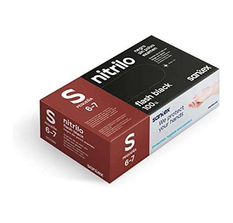 Santex Flash Black Pack de 100 Guantes de Nitrilo Talla S - Sin Polvo - Libre de Latex - Ambidiestros - No Esteriles - Color Negro