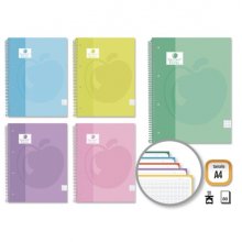 Golden Extra Cuaderno Espiral A4 80 Hojas 90grs Cuadricula 5x5 - Hojas Microperforadas con Banda de Color - Tapa Extradura Forrada - Colores Pastel Surtidos (5 uds)