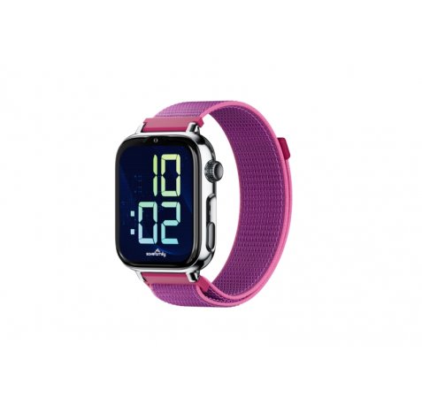 Savefamily Reloj Inteligente Smartwatch Infantil SaveWatch Plus 2 - Pantalla Amoled - Carcasa Plateada - Correa Tela Frambuesa
