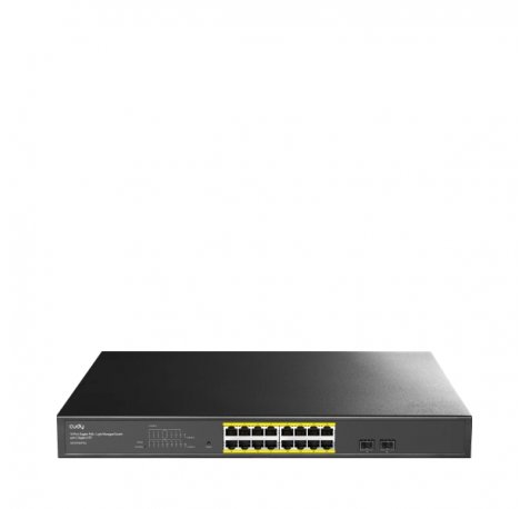 Cudy Switch Administrado de 18 Puertos - Capacidad Conmutacion 36Gbps - 16x RJ45 PoE+ - 2x Gigabit SFP - Reinicio Automatico - Vigilancia IGMP - Prevencion de Bucles - 440x220x44mm - Color Negro