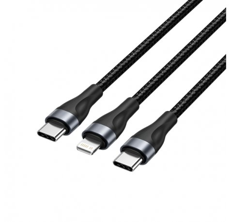 Vention Cable de Carga USB-C a USB-C y Lightning - 480Mbps - Aluminio/PVC - 3A/27W/60W - Color Negro