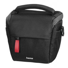 Hama Matera Funda para Camara - Poliester Reciclado - Asa para Cinturon - Compartimentos Separados para Objetivos - Asa de Mano - 13.5x9.5x12cm - Color Negro