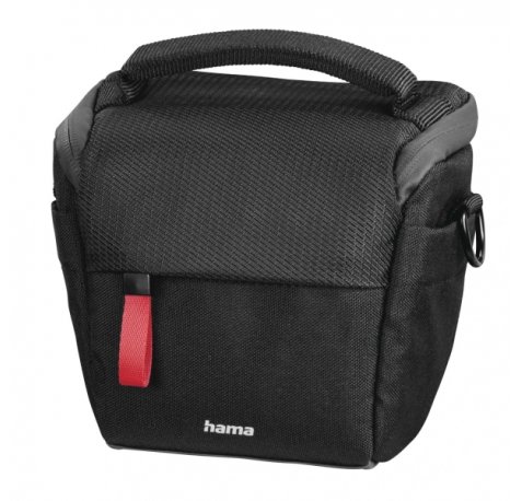 Hama Matera Funda para Camara - Poliester Reciclado - Asa para Cinturon - Compartimentos Separados para Objetivos - Asa de Mano - 13.5x9.5x12cm - Color Negro