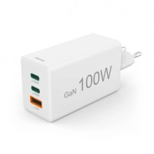 Hama Cargador de Pared - Potencia 100W - 2x USB-C - USB-A - Power Delivery - Qualcomm - GaN - Color Blanco