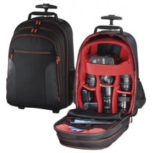 Hama Miami Maleta Trolley para Camara - Capacidad 12L - Asas Ocultables - Compartimentos Separados para Objetivos - Mango Extensible - Asa de Mano - 30x23x50cm - Color Negro