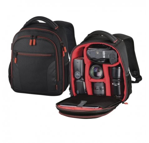Hama Miami Mochila para Camara - Capacidad 5L - Poliester - Compartimentos Separados para Objetivos - Asa de Mano - 22x10x24cm - Color Negro