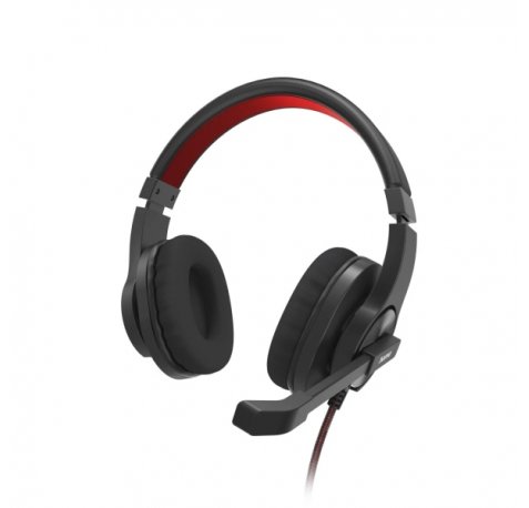 Hama Hs-USB400 V2 Auriculares con Microfono Omnidireccional - Cable 2m - Diadema Ajustable - Almohadillas de Malla - Color Negro y Rojo