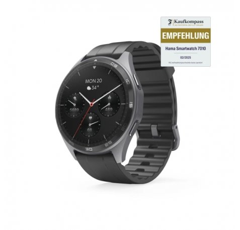 Hama 7010 Reloj Inteligente Smartwatch - Bluetooth 5.3 - Bateria 300mAh - Pantalla AMOLED 1.43" - IP68 - Soporta hasta 3 Atm - Pulsera de Silicona - GPS Integrado - 4.6x1.2x5.3cm - Color Gris Oscuro