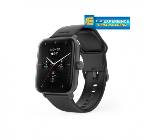 Hama 6010 Reloj Inteligente Smartwatch - Bluetooth 5.3 - Bateria 350mAh - Pantalla TFT 1.65" - IP68 - Resistencia al Agua 3 Atm - Pulsera de Silicona - GPS Integrado - 3.6x1.3x4.9cm - Color Negro