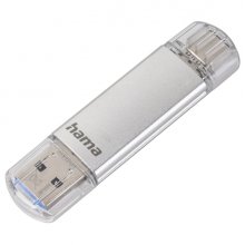 Hama Laeta Memoria Pendrive USB 3.0 con Tapa - 128GB de Capacidad - 40Mb/s de Transferencia - Funcion OTG - USB-C - USB-A - Cuerpo Metalico - Color Plata