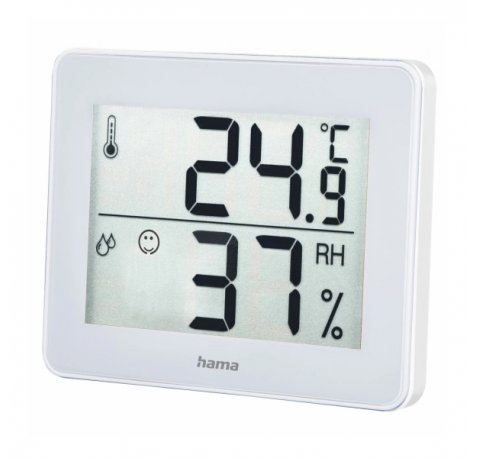 Hama Medidor de Temperatura y Humedad para Interior - Pantalla Digital - Memoria de Datos - Indicador de Confort - Permite Colgar en Pared - 10x1.1x8.2cm - Color Blanco