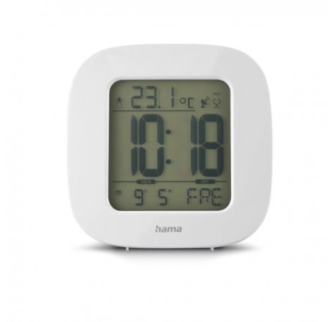 Hama Rc 45 Radio Reloj Despertador - Termometro - Pantalla Digital - Funcion de Repeticion de Alarma - Zona Horaria Ajustable - 7.8x4x7.8cm - Color Blanco