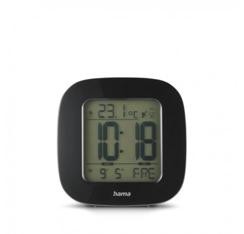 Hama Rc 45 Radio Reloj Despertador - Pantalla Digital - Termometro - Funcion de Repeticion de Alarma - Zona Horaria Ajustable - 7.8x4x7.8cm - Color Negro