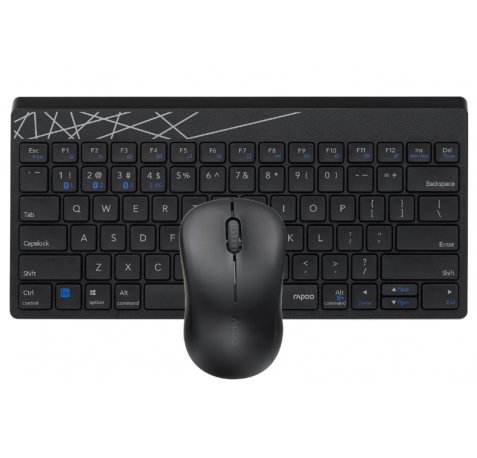 Rapoo 8000M Pack Teclado Compacto + Raton Inalambricos - Bluetooth y 2.4GHz -  Raton 1300 DPI - Autonomia hasta 12 Meses - Color Negro