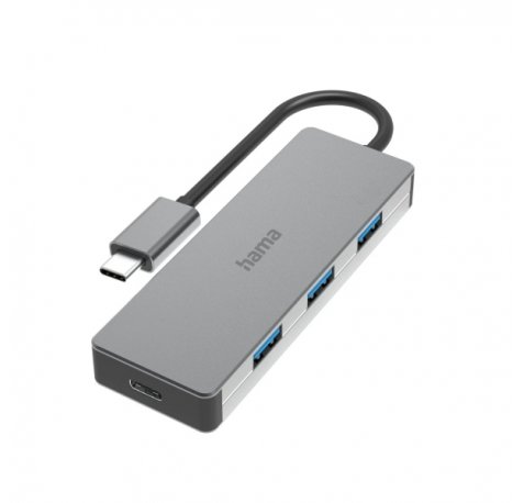 Hama Essential Hub USB 3.2 - Cable USB-C Integrado de 15cm - USB-C - 3x USB-A - Color Gris