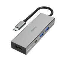 Hama Essential Hub USB 3.2 - Potencia Maxima 100W - Cable USB-C Integrado de 15cm - HDMI 4K - USB-C - 2x USB-A - Power Delivery - Color Gris