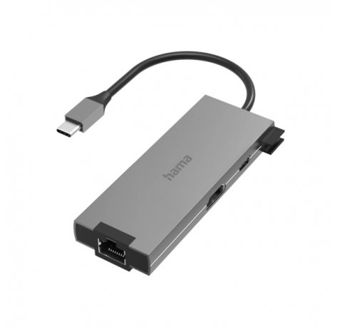 Hama Essential Hub USB 3.2 - Potencia Maxima 100W - Cable USB-C Integrado de 15cm - LAN Ethernet 1Gbps - HDMI 4K - USB-C - 2x USB-A - Power Delivery - Color Gris