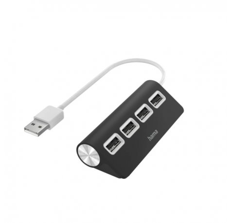 Hama Essential Hub USB 2.0 - Cable USB-A Integrado de 15cm - 4x USB-A - Color Negro