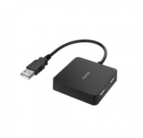 Hama Entry Hub USB 2.0 - Cable USB-A Integrado de 15cm - USB-A Hembra x4 - 5.6x5.6x1.3 - Color Negro