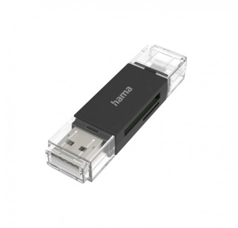 Hama Essential Lector de Tarjetas USB-A - Compatible con SD - MicroSD - Sistema OTG - 19.05x10.99x73.6mm - Color Negro