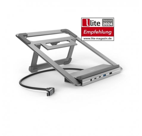 Hama Essential Hub USB 3.2 con Funcion Soporte - Potencia Maxima 100W - Cable USB-C de 40cm - LAN Ethernet 1Gbps - Jack 3.5m - DisplayPort 4K - 4x USB-A - USB-C - 2x HDMI 4K - Power Delivery - Color Gris