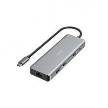 Hama Essential Hub USB 3.2 - Potencia Maxima 100W - Cable USB-C Integrado de 15cm - LAN Ethernet 1Gbps - 2x HDMI 4K - 2x USB-C - 2x USB-A - Power Delivery - Color Gris