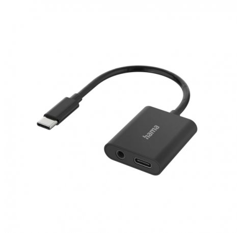 Hama Essential Adaptador de Audio 2 en 1 - USB-C Macho - USB-C Hembra - Jack Hembra de 3.5mm - Power Delivery - Color Negro