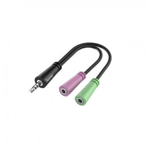 Hama Essential Cable Adaptador de Audio - 0.15m - 2x Jack Hembra de 3.5mm - Jack Macho de 3.5mm - 3 Polos - Color Negro