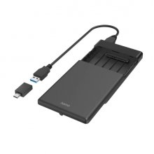 Hama Essential Carcasa Externa para Ssd y HDD de 2.5" - Cable USB-A de 50cm - Velocidad hasta 5Gbps - Adaptador USB-C - 13.3x8.7x1.6cm - Color Negro