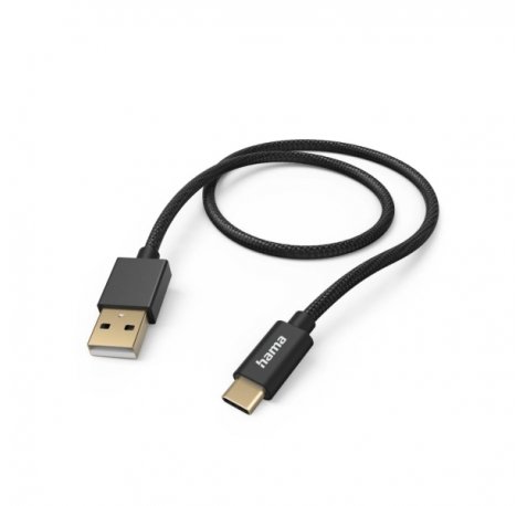 Hama Fabric Cable USB - Longitud 1.5m - USB-A Macho - USB-C Macho - Nailon - Velocidad hasta 480Mbps - Chapado en Oro - Color Negro