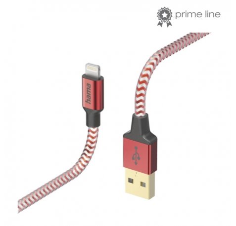 Hama Reflective Cable de Carga - USB-A - Lightning - Longitud 1.5m - Nailon - Velocidad hasta 480Mbps - Chapado en Oro - Color Rojo