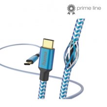 Hama Reflective Cable USB-C Macho - Potencia Maxima 60W - Longitud 1.5m - Nailon - Velocidad hasta 480Mbps - Chapado en Oro - Color Azul
