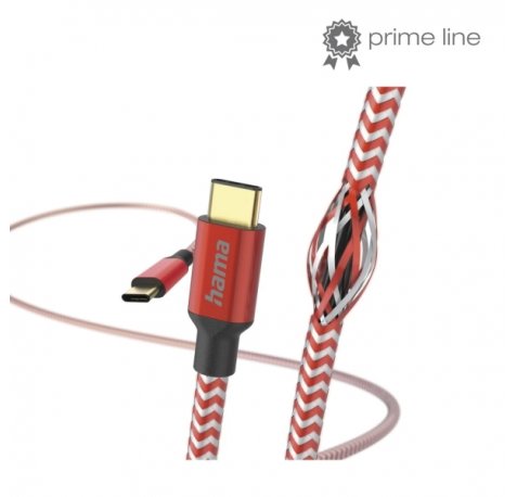 Hama Reflective Cable USB-C Macho - Potencia Maxima 60W - Longitud 1.5m - Nailon - Velocidad hasta 480Mbps - Chapado en Oro - Color Rojo