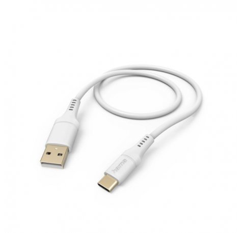 Hama Cable USB - Longitud 1.5m - USB-A Macho - USB-C Macho - Silicona - Velocidad hasta 480Mbps - Chapado en Oro - Color Blanco