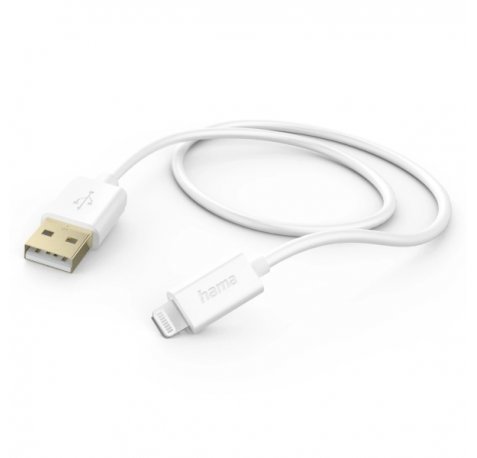 Hama Cable de Carga - USB-A Macho - Lightning - Longitud 1.5m - Velocidad hasta 480Mbps - Chapado en Oro - Color Blanco