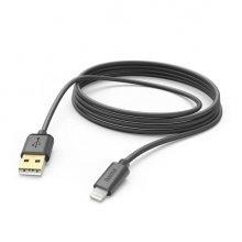 Hama Cable de Carga - USB-A Macho - Lightning - Longitud 1.5m - Velocidad hasta 480Mbps - Chapado en Oro - Color Negro