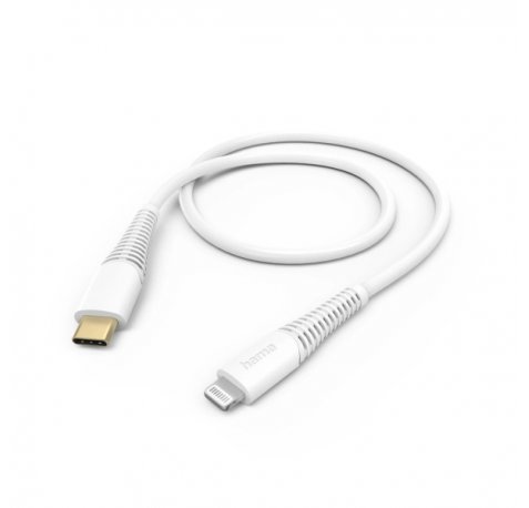 Hama Cable de Carga - USB-C - Ligthning - Velocidad hasta 480Mbps - Longitud 1.5m - Intensidad Maxima 3A - Color Blanco