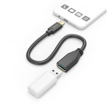 Hama Cable Adaptador USB-C a USB-A Hembra - Varias Velocidades - Cable 15cm - Incluye Accesorios - Funcion OTG - Color Negro