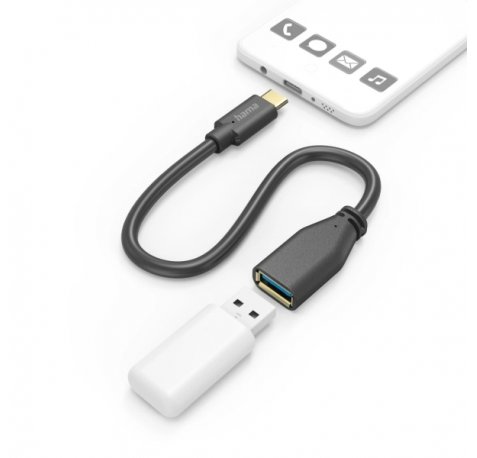 Hama Cable Adaptador USB-C a USB-A Hembra - Varias Velocidades - Cable 15cm - Incluye Accesorios - Funcion OTG - Color Negro