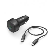 Hama Cargador de Coche 25W - Cable USB-C de 1m - Pantalla LED - Power Delivery - Qualcomm 2.0 - Color Negro