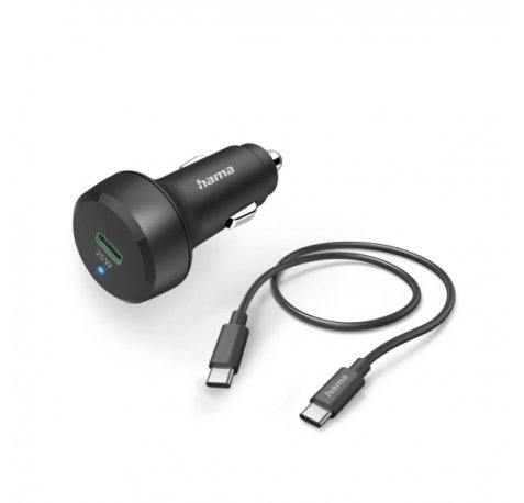 Hama Cargador de Coche 25W - Cable USB-C de 1m - Pantalla LED - Power Delivery - Qualcomm 2.0 - Color Negro