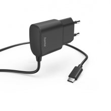 Hama Cargador USB-C - Potencia 12W - Cable Integrado 1m - Color Negro